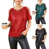 Damen Oberteile Rundhals Schulterfrei Kurzarm Pullover Tops Glänzende Pailletten Sexy Party T-Shirt Urlaubs-Date-Kleidung
