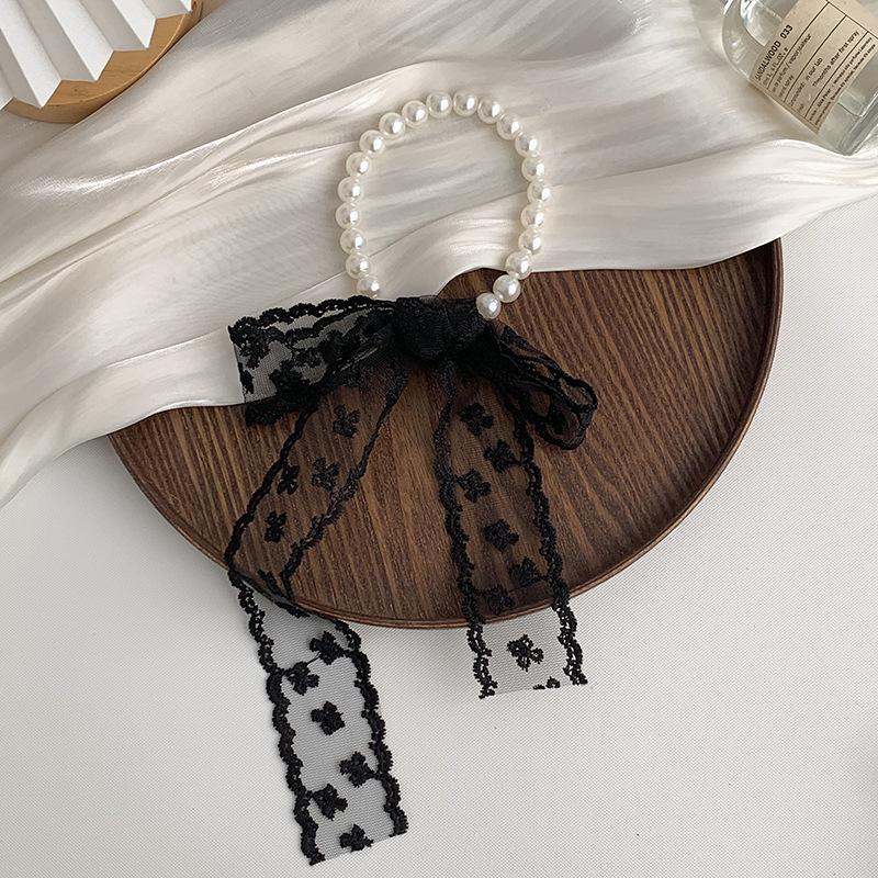 Collarbone Chain Versatile Spring and Autumn Fashion Neck Care Silk Scarf Headband Pearl Necklace Tie Hair Band Lace Streamer