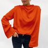 Vintage Women Elegant Cowl Neck Soft Loose Blouse Fashion Top Casual Female Fold Design Tops Girls Blouses Thin Shirts for Women Bottom