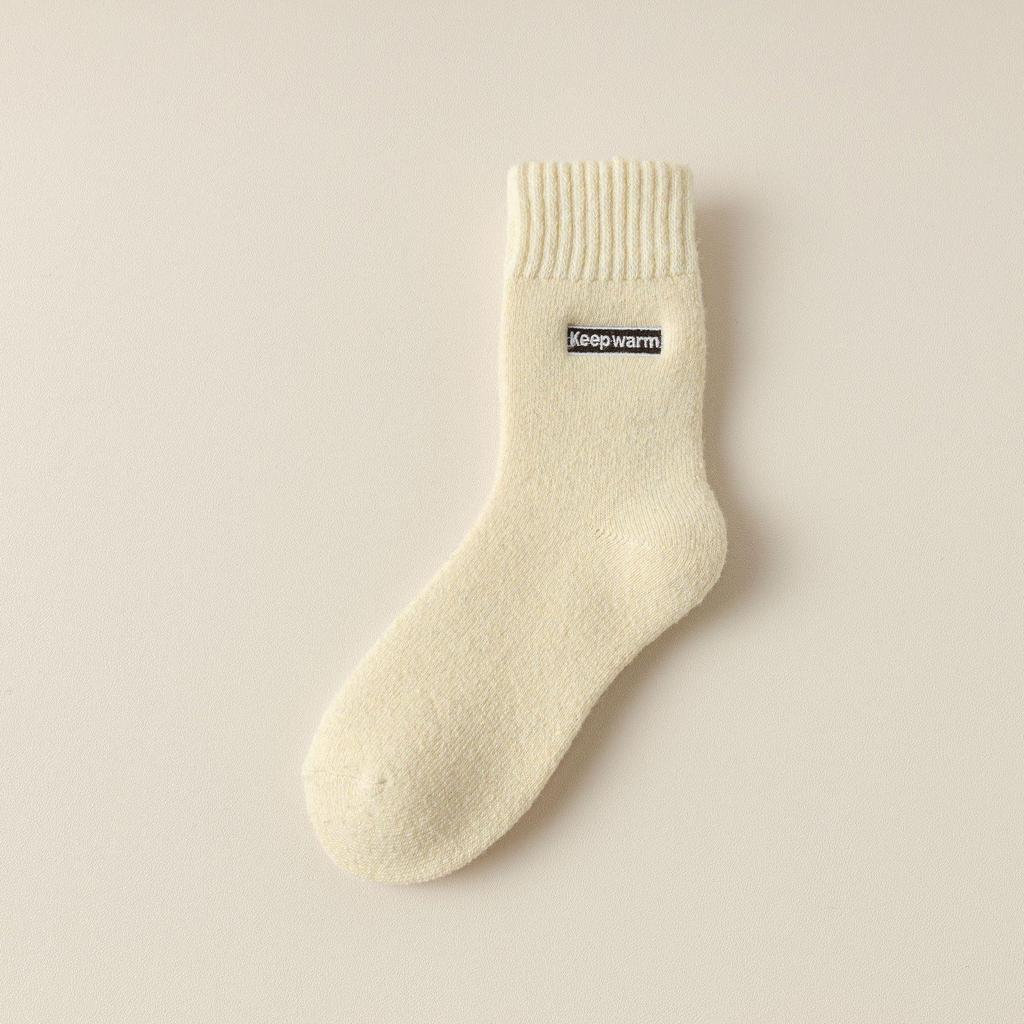 Ladies' Autumn/Winter Thick Wool Socks - Warm Embroidered Mid-Tube Terry, Plus Velvet for Cold Weather.