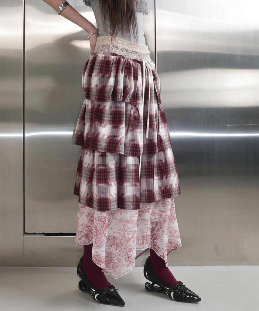 Seutillesseodi Check Tiered Skirt