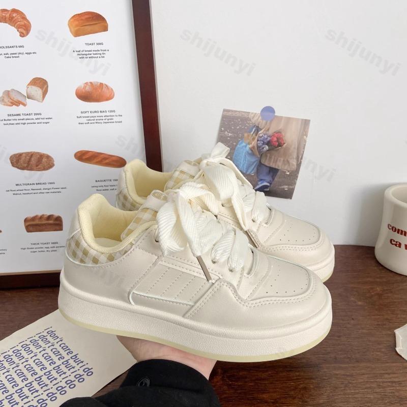 Women White Shoes 2026 Spring Autumn New Comfortable Non Slip Platform Sneakers Height Increase Lightweight Lace Up Casual Shoes