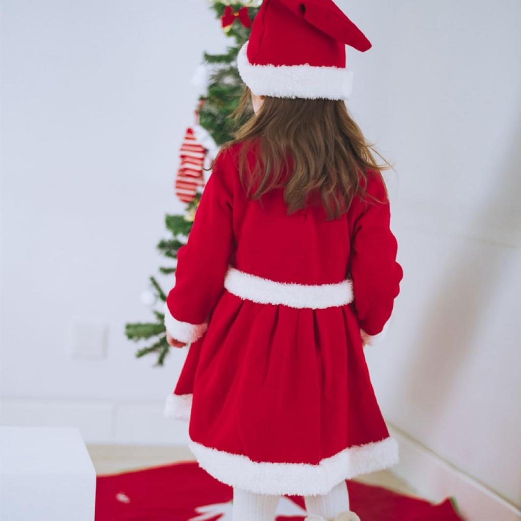 Santa Cosplay Kids Christmas Costume Kids Costume Santa Claus Girl Costume Cute Warm Santa Clothes Headband Hat Included Fluffy Christmas Kids Santa