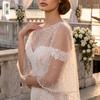 Scattered Mixed Pearl Sheer Tulle Bridal Cape Short Shoulder Wrap Round Neck Cover Up For Backless Mermaid Wedding Gown Elopement Photoshoot