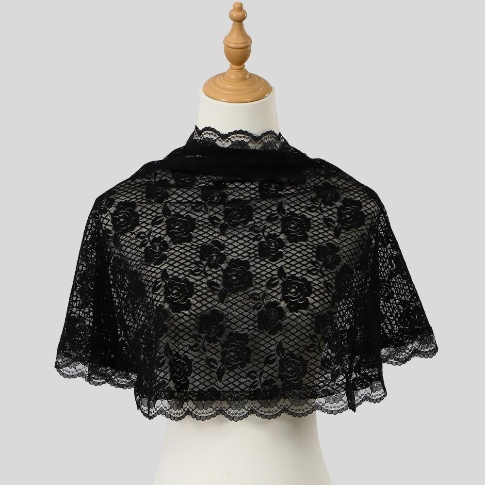Lace Embroidery Floral Lace Shawl Sheer Fabric Mesh Veil Cape Wedding Ceremony чёрный