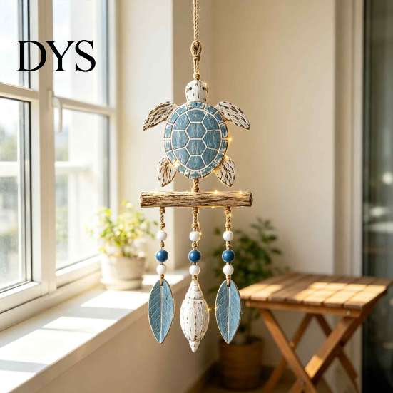 Jute Rope Wall Hanging Lighted Coastal Wooden Ornament, Nautical Fish Shell Starfish Sign with Handmade Beach Vibe Art Warm LED Lights, House