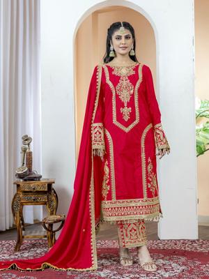 Salwar Kameez de Festa Indiana de Designer para Mulheres Bollywood Pesado Seda Chinon Salwar Suit Vestido