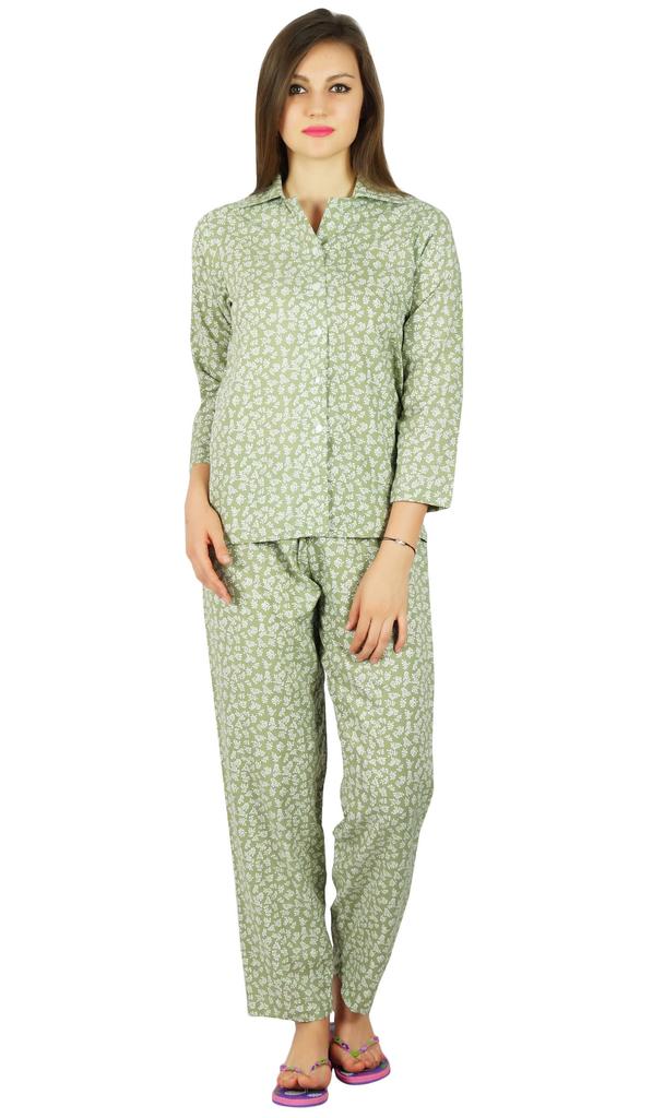 Bimba Womens Cotton Night Wear Printed Pajama Set Full Sleeve Shirt with