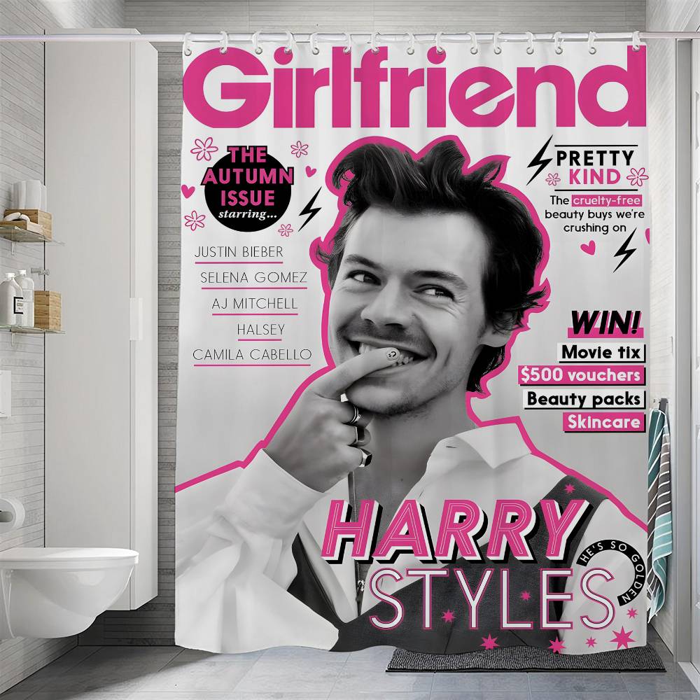 Singer H-Harrys S-Styles Movie White Shower Curtain, Bathroom Decorative Shower Curtain, Waterproof Shower Curtain With Hooks