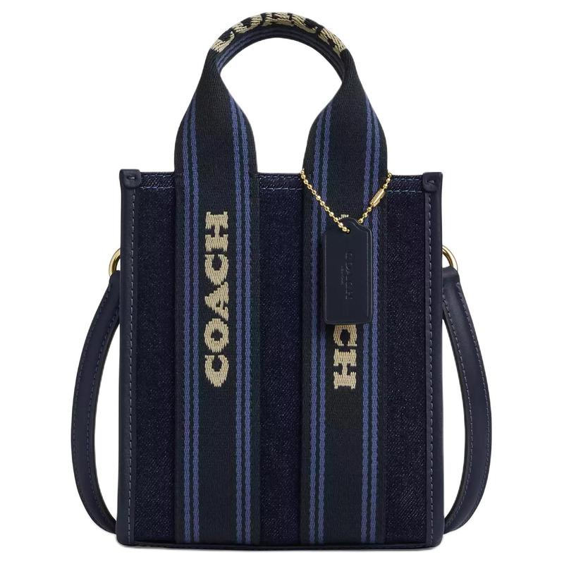 

COACH Smith 15 inner multi-function pocket tote bag denim and leather crossbody handbag mini women s blue синій