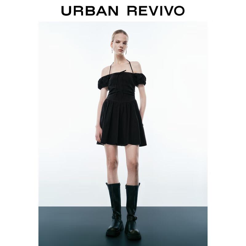 

UR Women s Halter Neck Off-Shoulder Button-Front A-Line Mini Dress S