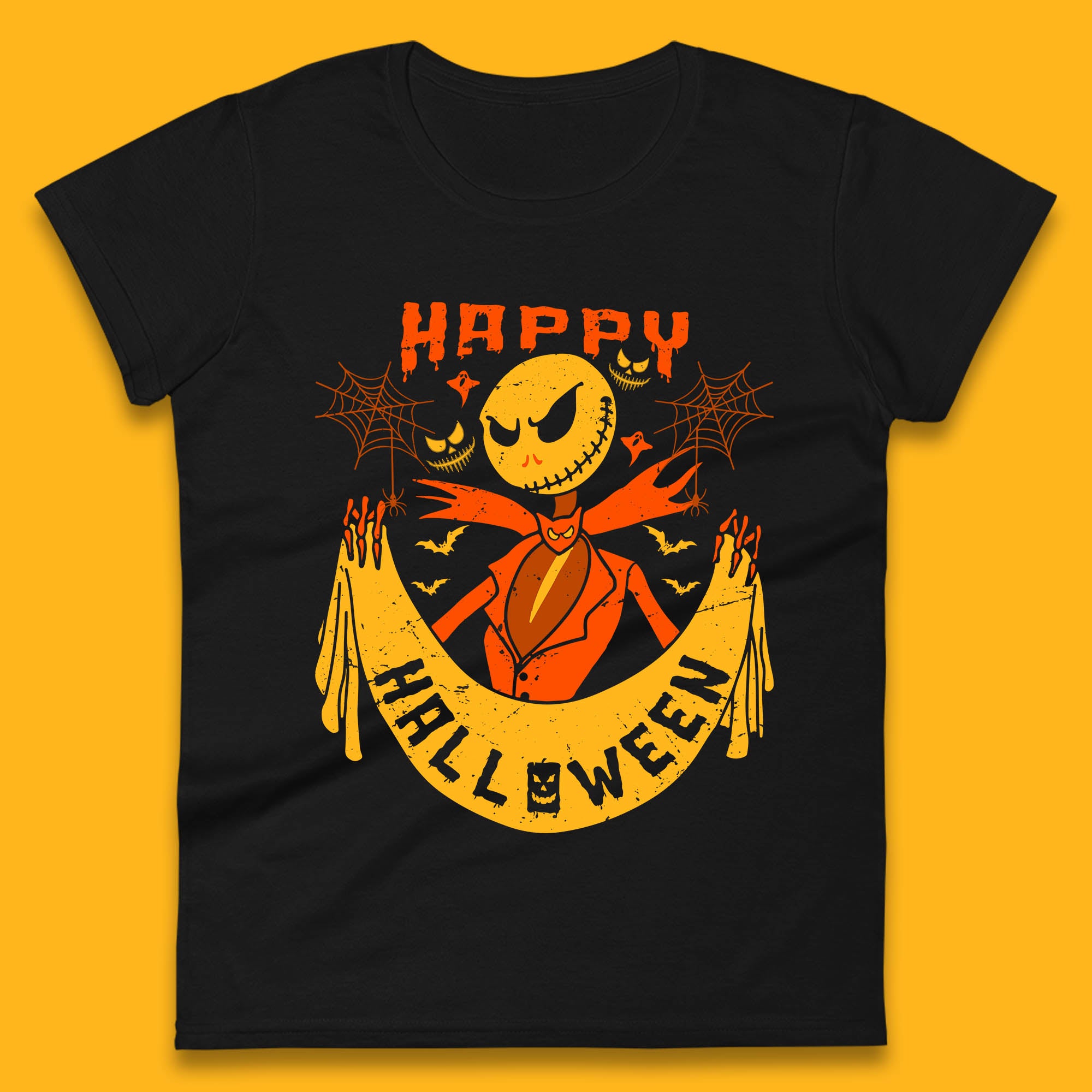 Halloween Jack Skellington Holding Banner Womens T Shirt Mens Tops Tees Unisex Nightmare Before Christmas Top XL