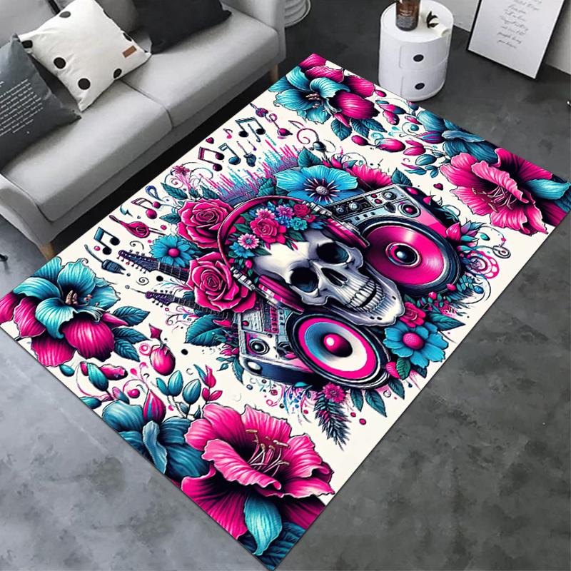 1PC Skull Dark Gothic Pattern printed Carpet Rug for Living Room Bedroom Home Sofa Decoration,Non-slip Floor Mat Floor mat