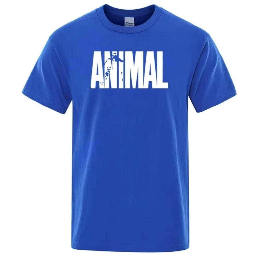 

T-shirt extragrande de encaixe solto masculino, roupas de algodão respirável, mangas curtas, moda, carta impressão ANIML, O-pesc XXXXXL синий