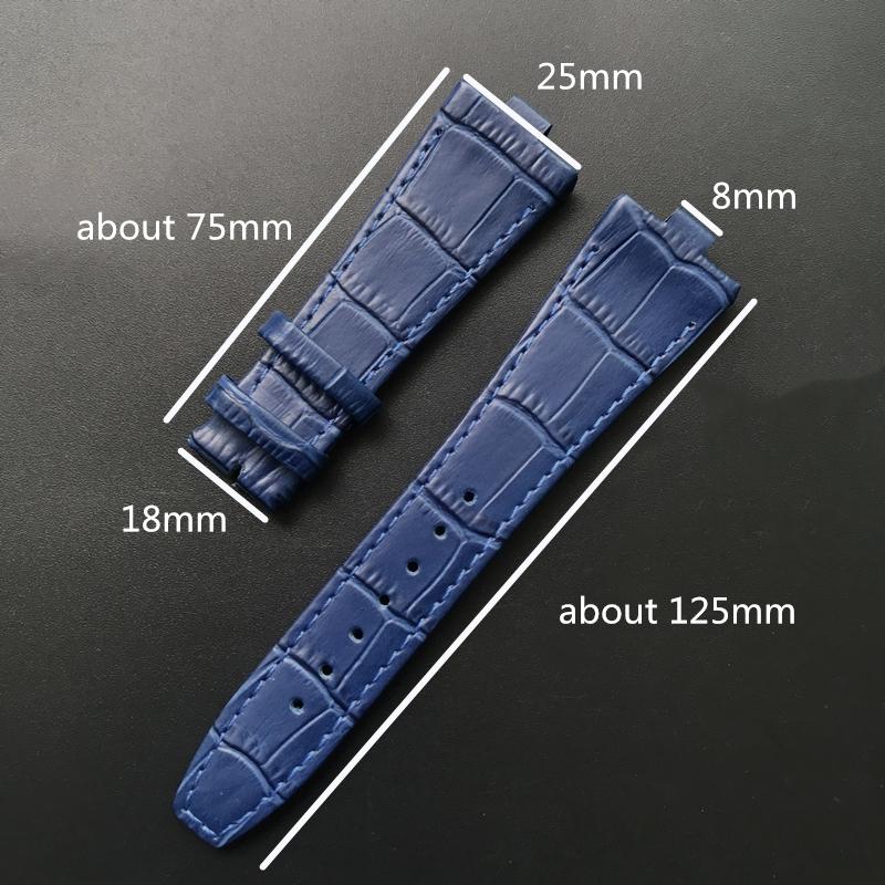 25mm * 8mm Genuine Leather Cowhide Watchband Replacement for Vacheron Constantin Overseas Calfskin Black Blue Brown VC Strap Men
