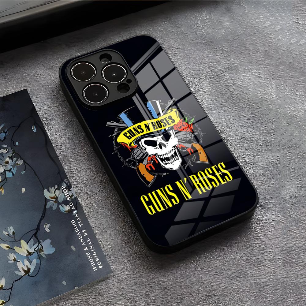 

G-Guns N Roses Phone Case For IPhone 17 Air 16 E Pro Max 15 14 13 Mini 12 Pro 11 Max Plus Black Glass Cover iPhone 13 Mini
