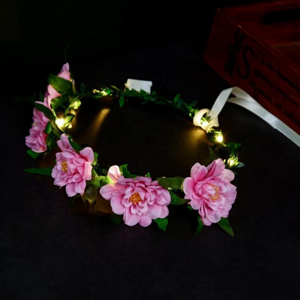 LED Flower Wreath Headband Light Up Peony Flower Crown Hairband Shining Headwear For Wedding Party Beach Hair Accessories