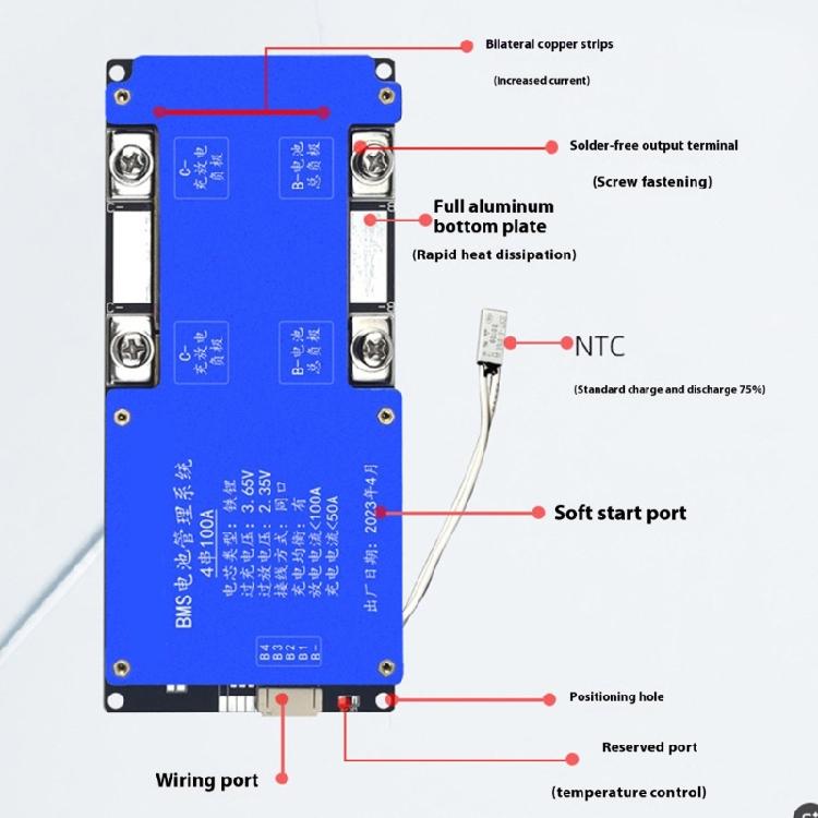 Effective 4S LiFePO4 Battery Protections Module 100A Discharge Aluminum Case Thermals Management Equalizers Module