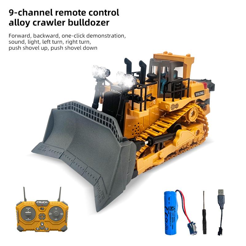 RC Bulldozer 2.4Ghz Engineering Vehicle 9/11CH with Light Sound Spray Track Construction Diecast Car Dump Excavatorfor Christmas