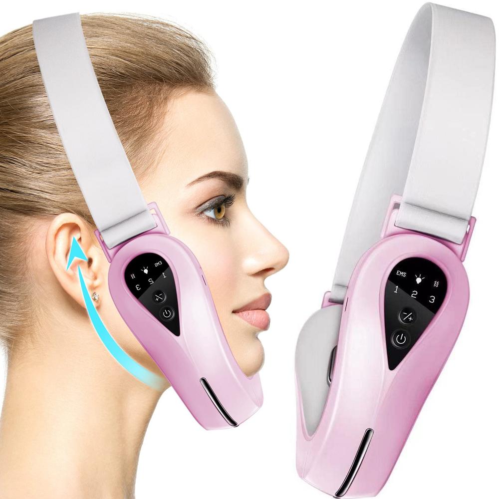 Microcurrent Face Lift Machine Electric Double Chin Remover V Face Jaw Slimmer Tightening Vibration Massager LED Light Therapy