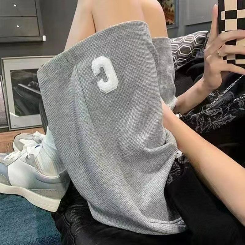 

Мужские вафельные шорты Летний бренд Tide Повседневные Баскетбольные пятиточечные брюки Верхняя одежда Свободные Большого размера Спортивные брюки M серый