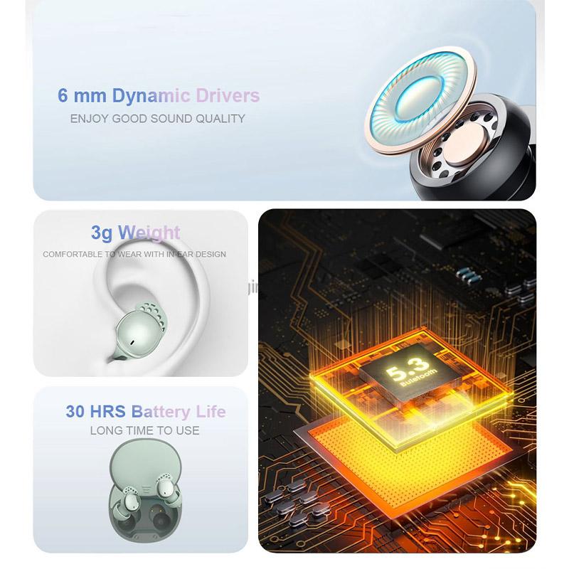 Bean New Style Wireless In Ear Headphones Tws Sleep Headphones Sleep Friendly High-Definition Calling Technology No Pressure Fit