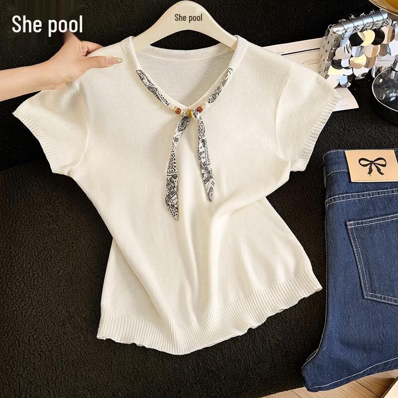Tachi Women s V-Neck Wool Blend Knit Short Sleeve Top One Size