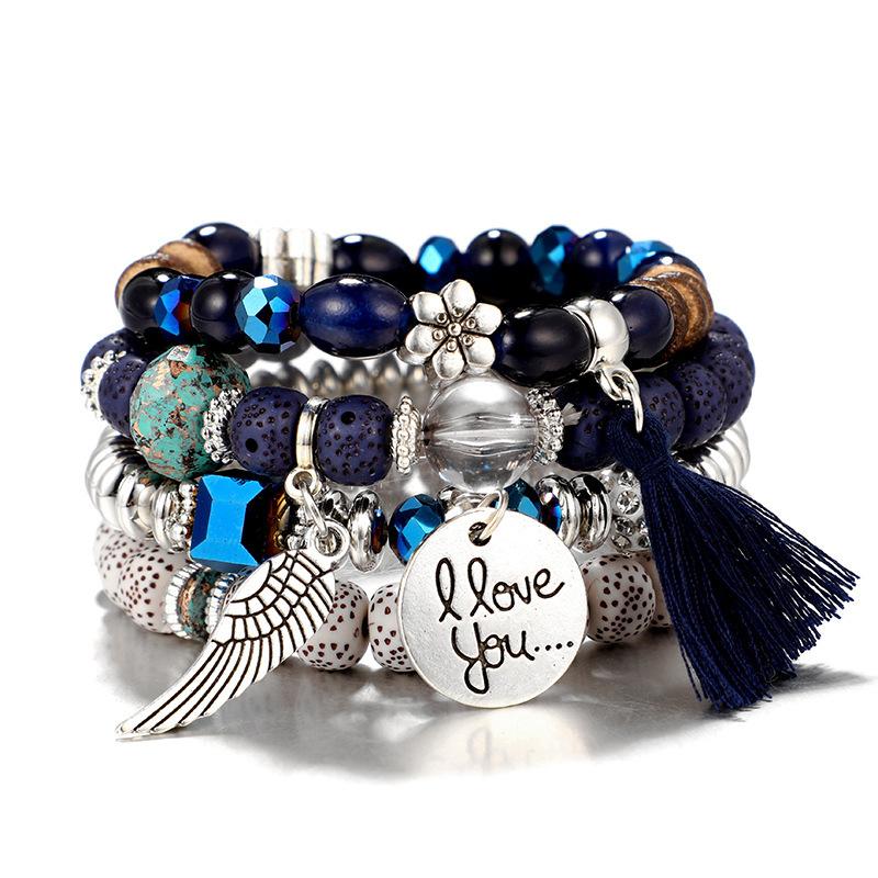 Nepal Multi-Layer Beaded Bracelet Handmade Bracelet Crystal Letter Love Character Jewelry