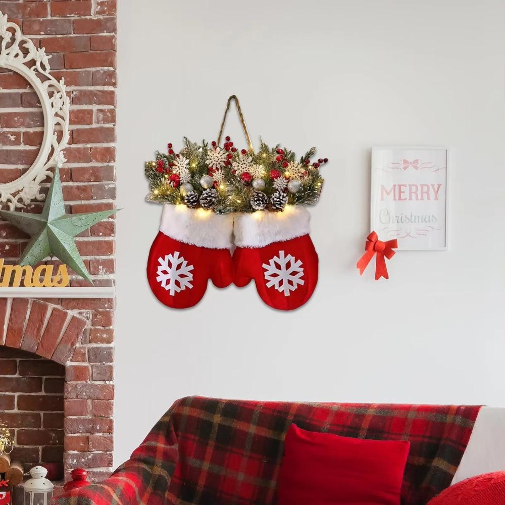 Med LED-lampor Julvantekrans Konstgjorda bär Juldörrgirlang Nyår