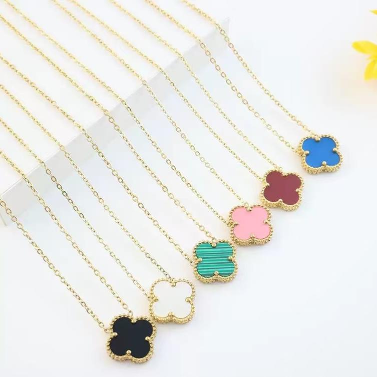 Vysoce kvalitní šperky, které neblednou, oboustranný náhrdelník čtyřlístek, dámský titanový ocelový řetízek na klíční kost