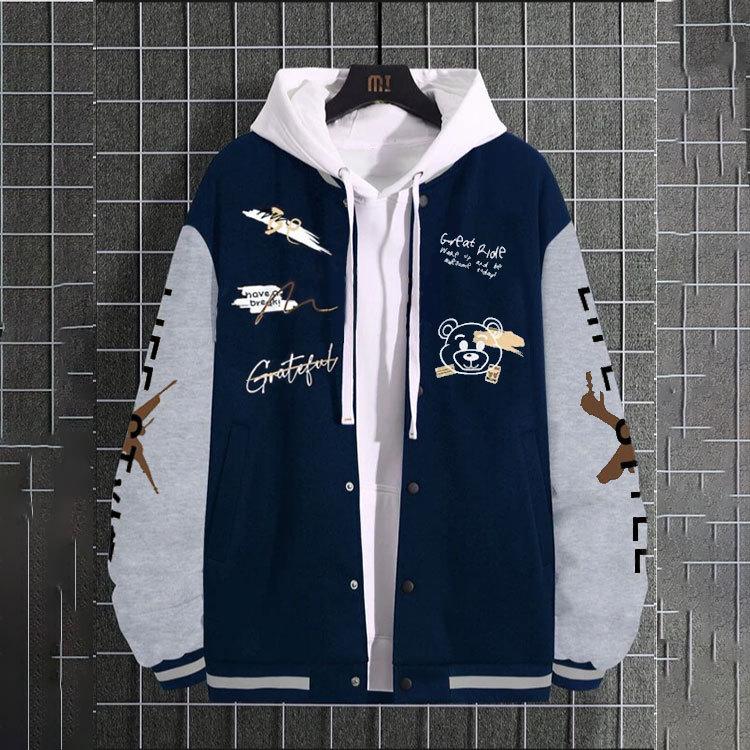 2026 Fashion Men s Baseball Coat Loose Casual Jacket S темно-синий