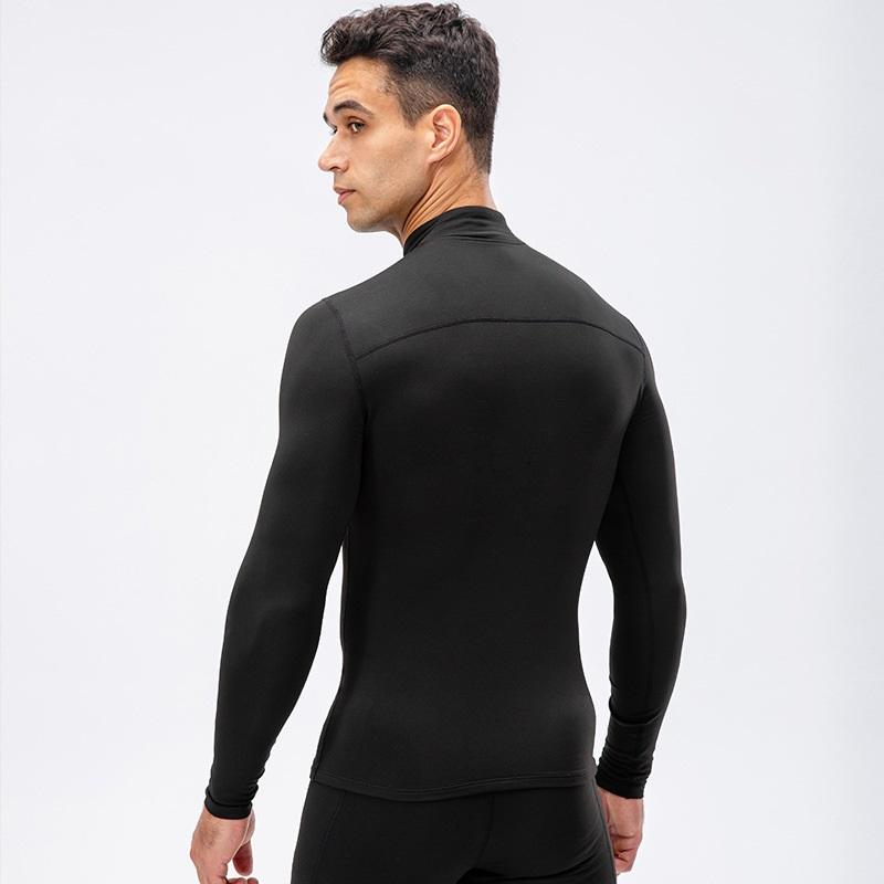 Men's Autumn Winter Fleece Fitness Clothes High Elastic Compression Sports Running Training Long Sleeve Warm Stand Collar Sweatshirt