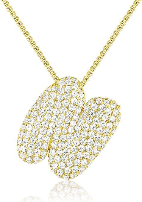 Stainless Steel Bubble Letter Initial Pendant Chunky Women Personality Jewelry Zircon Gold Plated Balloon 26 Letter Necklaces
