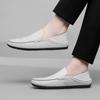 Large size two wear beanie shoes men's crocodile pattern half drag white shoes British casual one pedal work leather shoes