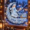 Blue Ice Snow Theme Decal Russian New Year Window Sticker PVC Electrostatic Cling with Girl Holiday Atmosphere Ornaments Sleigh Pattern Glass