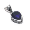 Unique Blue Sapphire Gemstone Silver Pendant in 925 Sterling Silver - Handmade Pear Design, Everyday Wear Jewelry Anniversary Gift