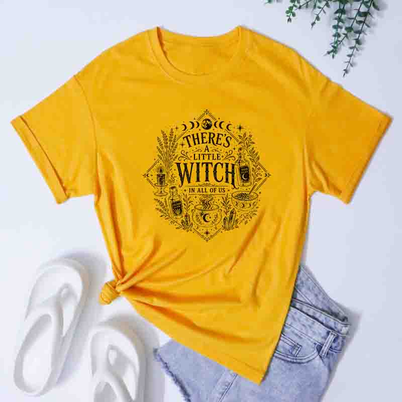 Theres A Little Witch In All Of Us Tee Gothic Witchy Mama Halloween Party Gift Shirt Aesthetic Unisex Mystical Occult TShirt
