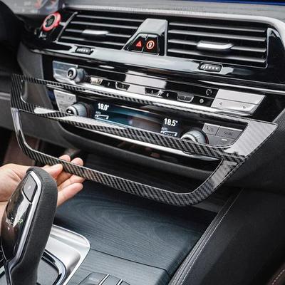 For BMW 5 Series G30 G38 2018- Carbon Fiber Center Console Dashboard Panel Cover Trim Stickers Interior Tuning Accessories