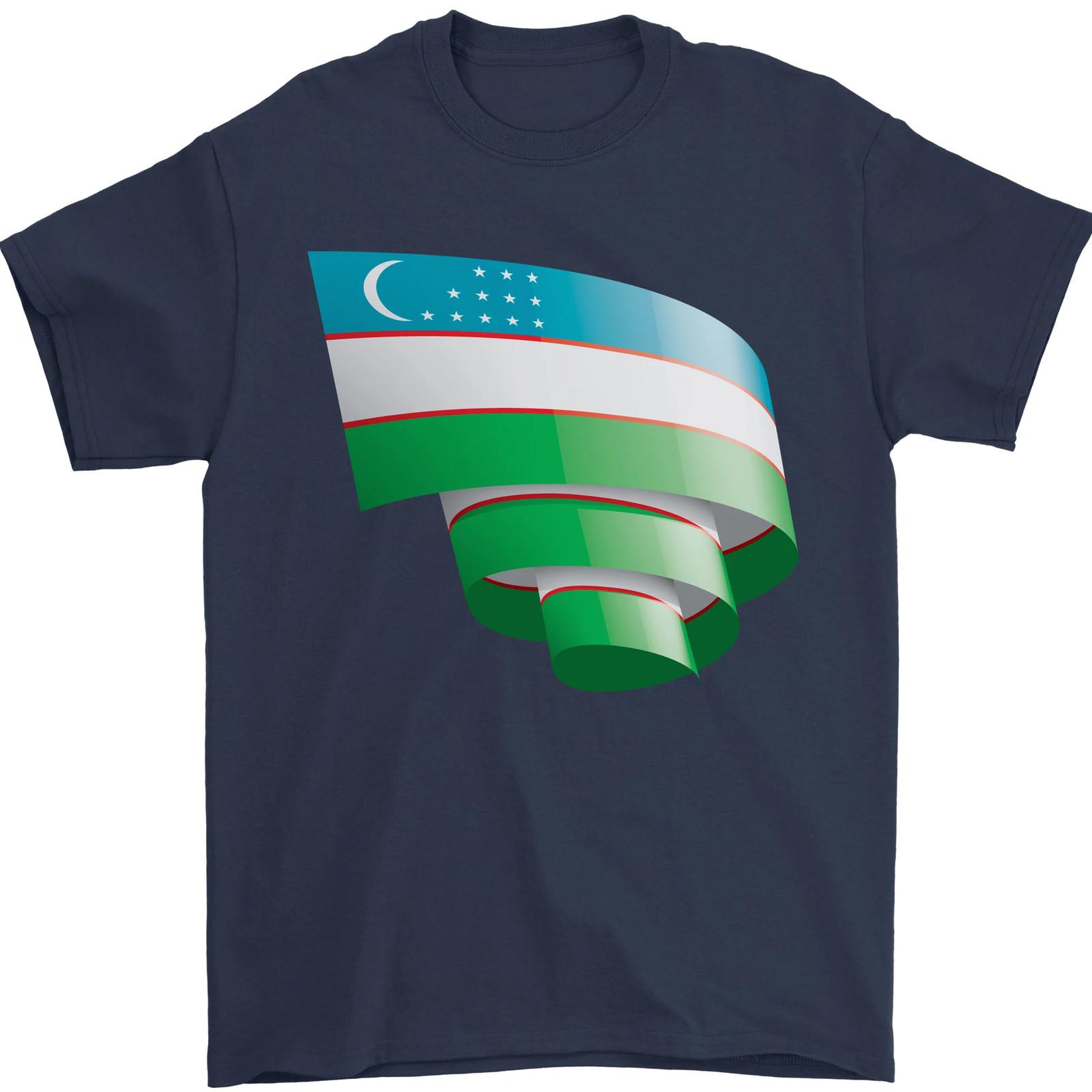 Curled Uzbekistan Flag Ukbek Day Football Mens T-Shirt 100% Cotton XL