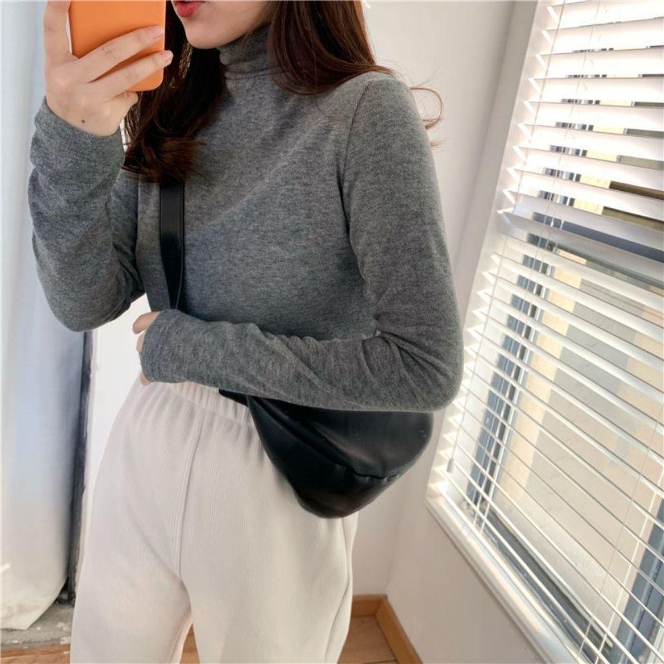 

Женский топ с полувысоким воротом, облегающий, однотонный, с длинным рукавом, на осень/зиму 2024 Medium