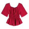 New 2022 Summer Vintage Elegant Women Chiffon Blouses Casual Mid Sleeve Blusas Femme Spuare Collar Solid Shirts Female Tops
