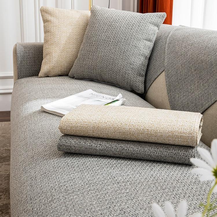 Japanese Hemp Feeling Living Room Fabric Sofa Cushion Universal In All Seasons Solid Color Cushion Cloth Cover Cloth Towel Non-Slip Backrest Cover