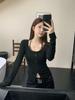 Retro Spicy Girl Black Hollowed Long Sleeve Autumn Top - Simple, Slimming, and Flattering Design