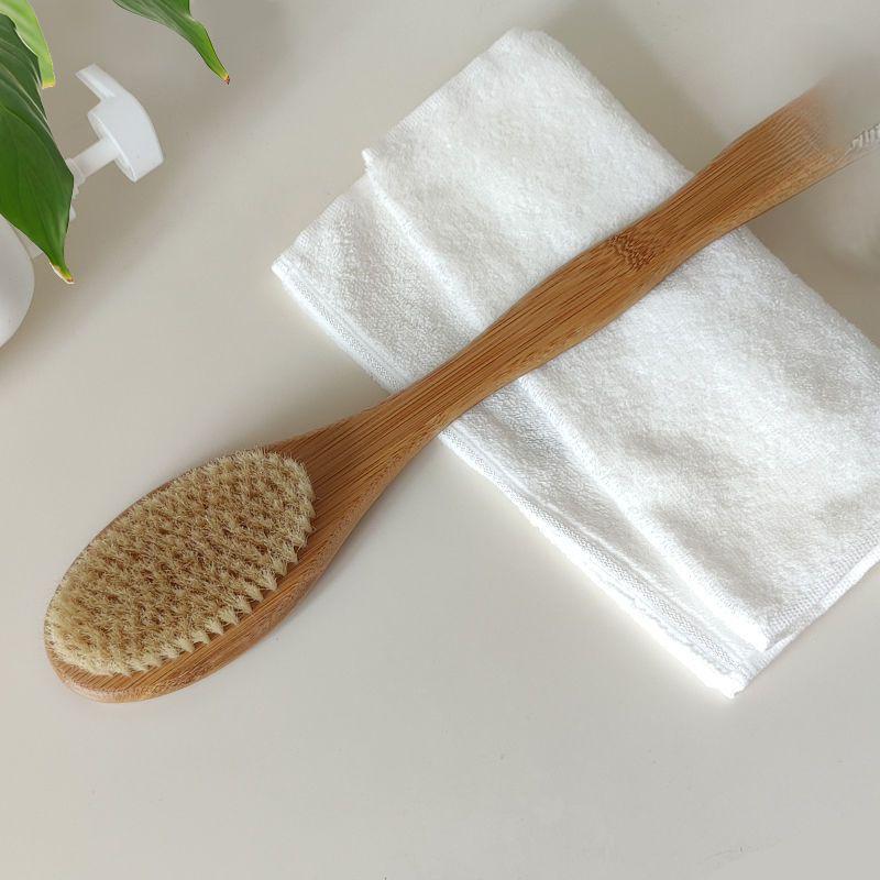 Long-Handled Wooden Bath Brush with Boar Bristles for Body and Back