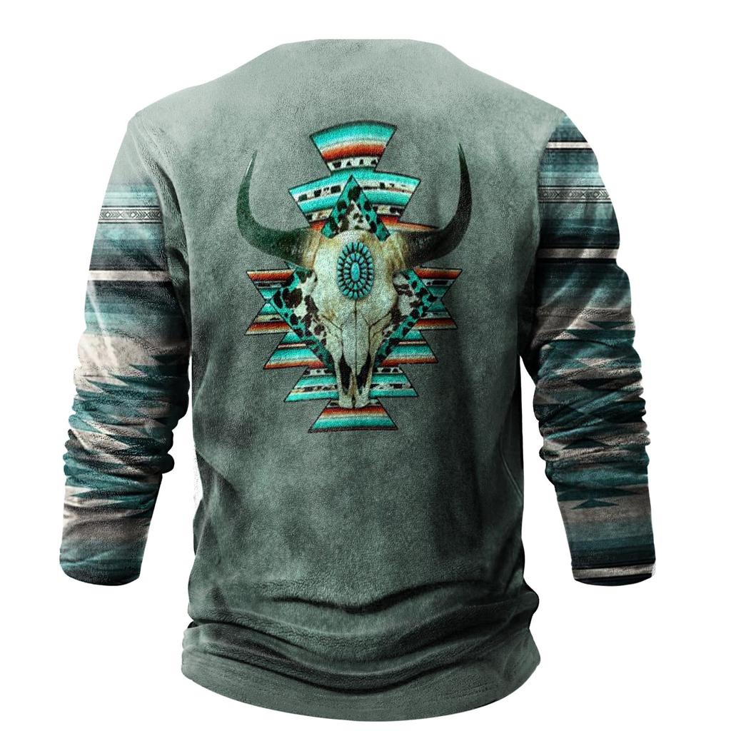 Men'S Printed Sweatshirt Outdoor Ethnic Printed Loose Long Sleeved