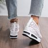 Women's Korean Style Breathable Mesh White Slip-On Mid-Heel Platform Casual Shoes