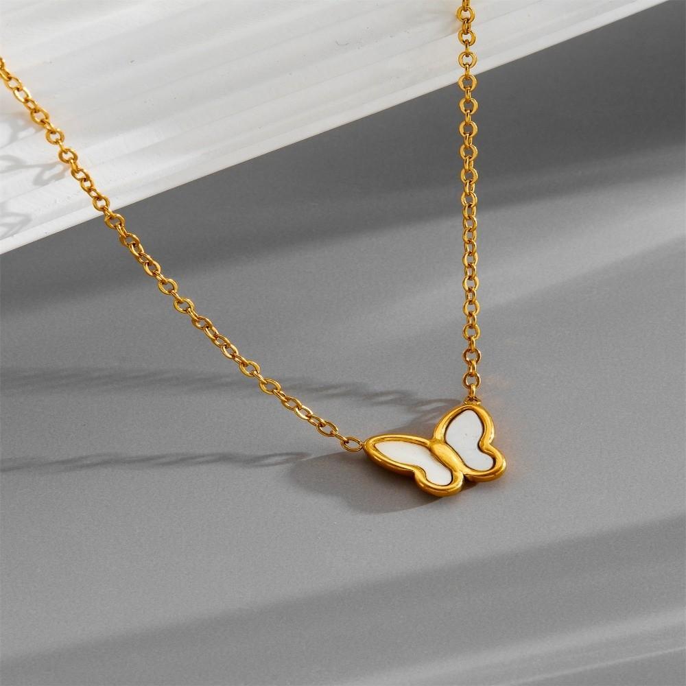Layered Butterfly Pendant Necklace Fashion Stainless Steel Choker Tarnish Free Necklace  For Women