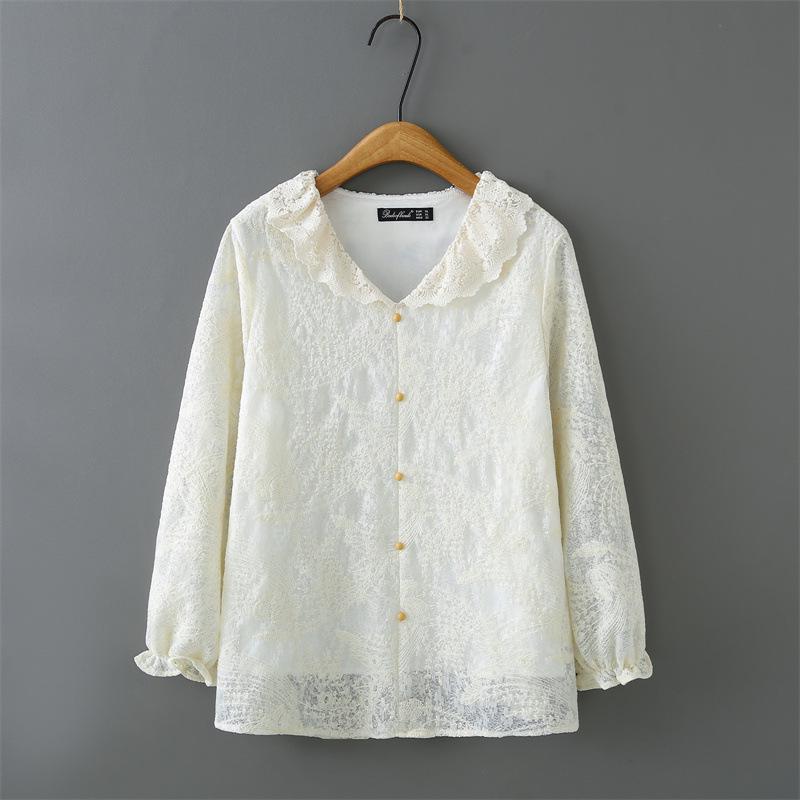 2026 Spring Plus Size Women s Elegant Long-Sleeve Lace Collar Shirt XL