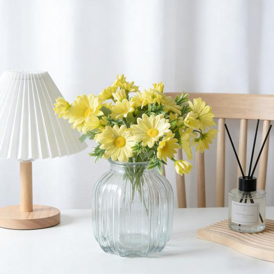 Artificial Flowers 27CM Height Small Bouquet Multiple Sun Chrysanthemum Heads Green Leaves