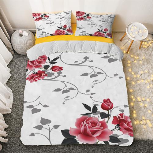Red Rose King Queen Duvet Cover Romantic Flowers Bedding Set For Kids Teens Adults Girly 3D Floral Black Soft 2/3pcs Quilt Cover